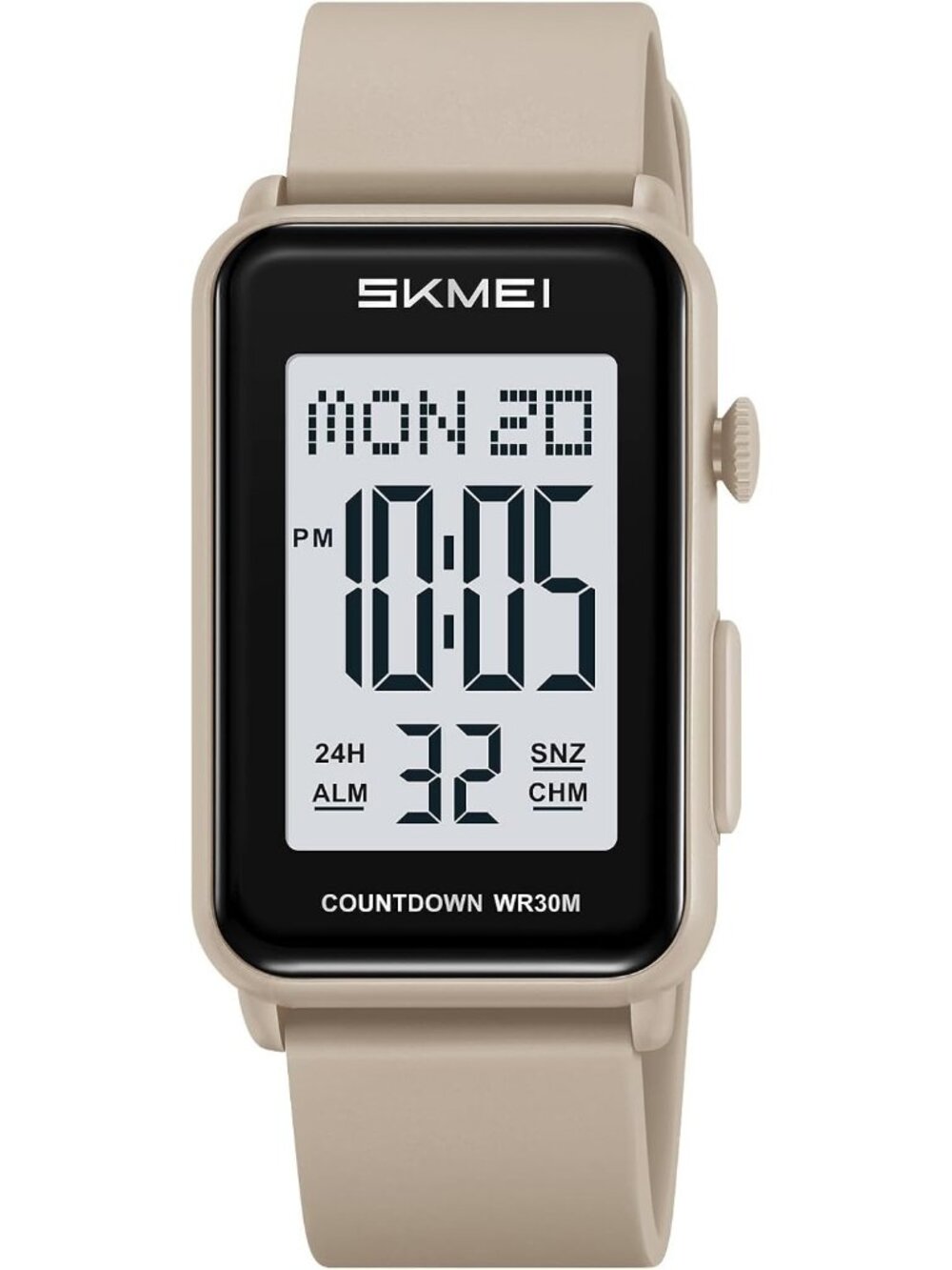 Unisex Apricot Digital Big Numbers LED Sport Casual Silicone Strap Wrist Watch